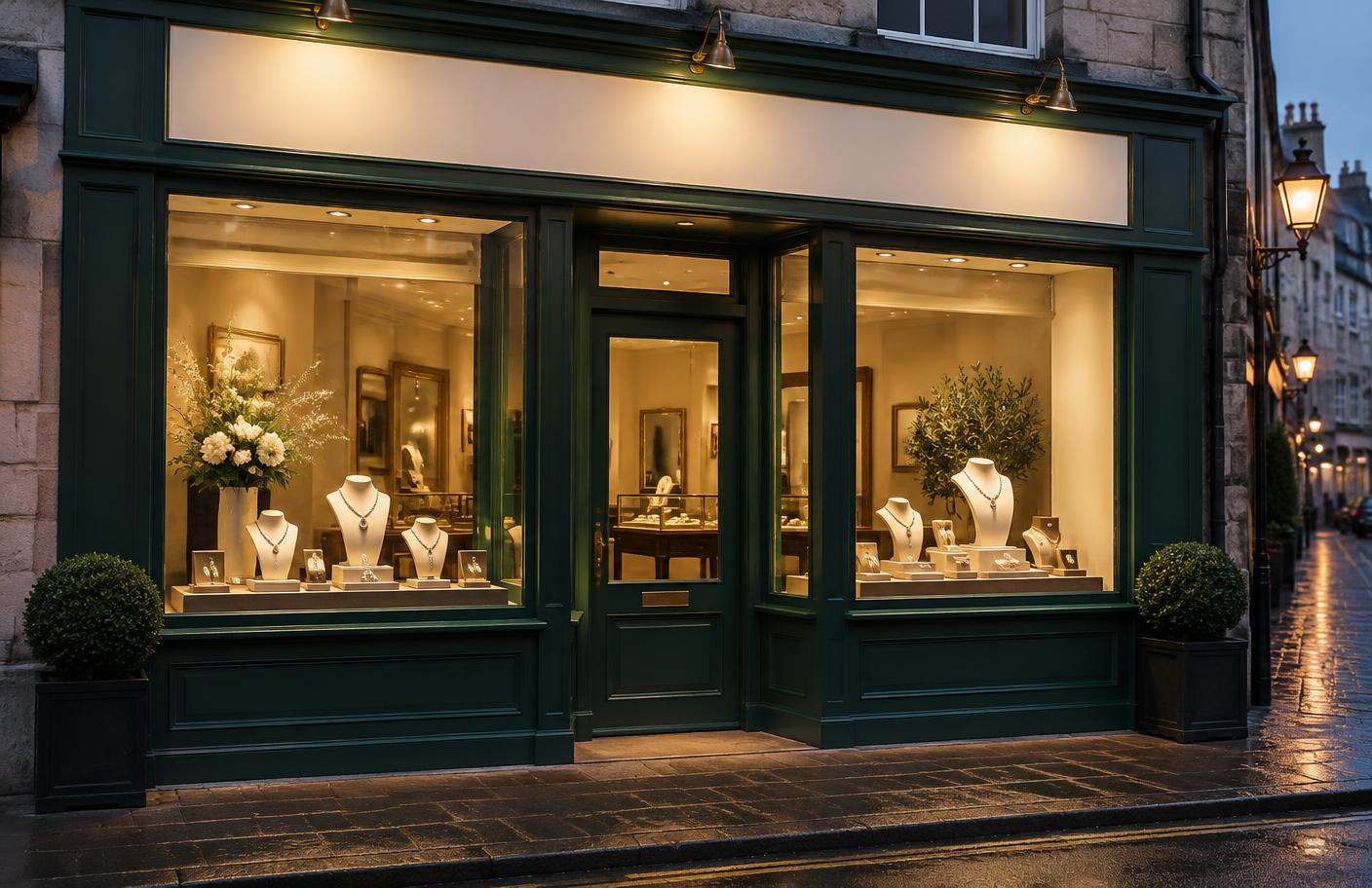 Sri Nadeesha Jewellers showroom storefront at dusk